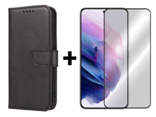 SKLO + PUZDRO 2v1 pre Samsung Galaxy S22 - Peňaženkové puzdro BUCKLE čierne