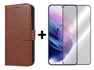 SKLO + PUZDRO 2v1 pre Samsung Galaxy S22 - Peňaženkové puzdro BUCKLE hnedé