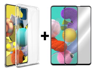 SKLO + KRYT 2v1 pre Samsung Galaxy A51 - Silikónový Zadný 2.00 mm priesvitný