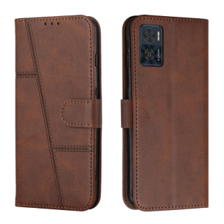 STITCHING Knižkové puzdro pre Motorola Moto E22 / E22i - tmavo hnedé