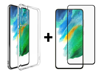 SKLO + KRYT 2v1 pre Samsung Galaxy S21 FE 5G - Silikónový Zadný 2.00 mm priesvitný