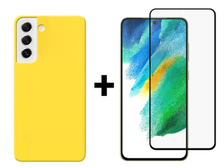 SKLO + KRYT 2v1 pre Samsung Galaxy S21 FE 5G - Silikónový Zadný kryt MATT žltý