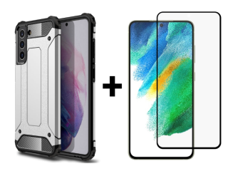 SKLO + KRYT 2v1 pre Samsung Galaxy S21 FE 5G - Tvrdený Zadný kryt HYBRID sivý