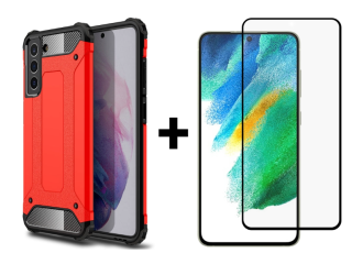 SKLO + KRYT 2v1 pre Samsung Galaxy S21 FE 5G - Tvrdený Zadný kryt HYBRID červený