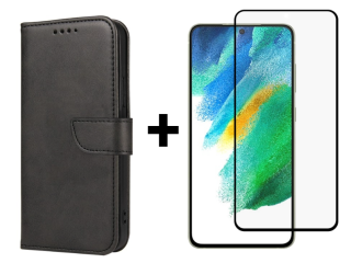 SKLO + PUZDRO 2v1 pre Samsung Galaxy S21 FE 5G - Peňaženkové puzdro BUCKLE čierne