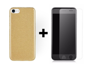 SKLO + PÚZDRO 2v1 pre iPhone 7, 8, SE 2 Glitter zlaté