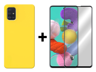 SKLO + KRYT 2v1 pre Samsung Galaxy A51 - Silikónový Zadný kryt MATT žltý