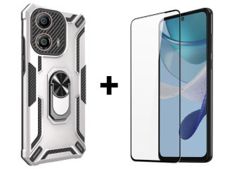 SKLO + KRYT 2v1 pre Motorola Moto G53 5G - Tvrdený Zadný kryt WARSHIP sivý