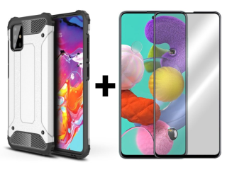 SKLO + KRYT 2v1 pre Samsung Galaxy A51 - Tvrdený Zadný kryt HYBRID sivý