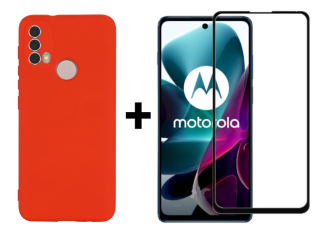 SKLO + KRYT 2v1 pre Motorola Moto E20 / E30 / E40 - Silikónový Zadný kryt MATT červený