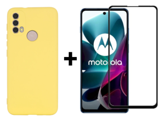 SKLO + KRYT 2v1 pre Motorola Moto E20 / E30 / E40 - Silikónový Zadný kryt MATT žltý