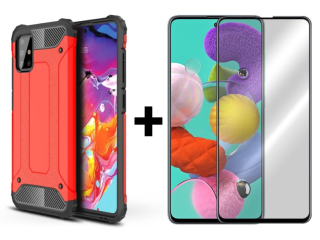 SKLO + KRYT 2v1 pre Samsung Galaxy A51 - Tvrdený Zadný kryt HYBRID červený