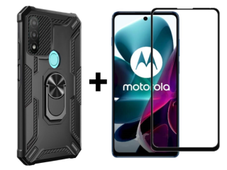 SKLO + KRYT 2v1 pre Motorola Moto E20 / E30 / E40 - Tvrdený Zadný kryt WARSHIP čierny