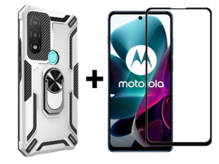 SKLO + KRYT 2v1 pre Motorola Moto E20 / E30 / E40 - Tvrdený Zadný kryt WARSHIP sivý