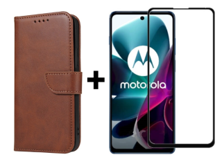 SKLO + PUZDRO 2v1 pre Motorola Moto E20 / E30 / E40 - Peňaženkové puzdro BUCKLE hnedé