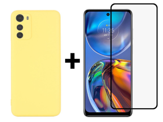 SKLO + KRYT 2v1 pre Motorola Moto E32 / E32s - Silikónový Zadný kryt MATT žltý