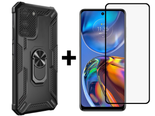 SKLO + KRYT 2v1 pre Motorola Moto E32 / E32s - Tvrdený Zadný kryt WARSHIP čierny