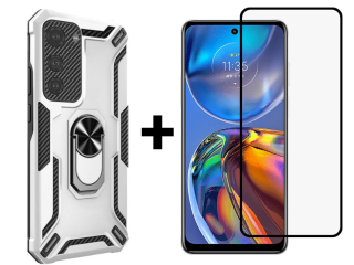 SKLO + KRYT 2v1 pre Motorola Moto E32 / E32s - Tvrdený Zadný kryt WARSHIP sivý