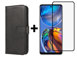 SKLO + PUZDRO 2v1 pre Motorola Moto E32 / E32s - Peňaženkové puzdro BUCKLE čierne