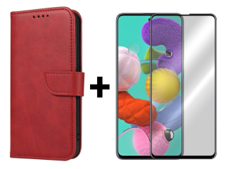 SKLO + PUZDRO 2v1 pre Samsung Galaxy A51 - Peňaženkové puzdro BUCKLE červené