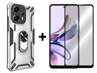 SKLO + KRYT 2v1 pre Motorola Moto G23 / Moto G13 - Tvrdený Zadný kryt WARSHIP sivý