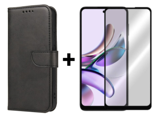 SKLO + PUZDRO 2v1 pre Motorola Moto G23 / Moto G13 - Peňaženkové puzdro BUCKLE čierne