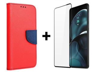 SKLO + PUZDRO 2v1 pre Motorola Moto G14 - Knižkové puzdro FANCY červeno modré