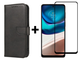 SKLO + PUZDRO 2v1 pre Motorola Moto G42 - Peňaženkové puzdro BUCKLE čierne