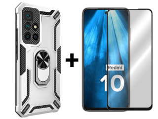 SKLO + KRYT 2v1 pre Xiaomi Redmi 10 / Redmi 10 2022 - Tvrdený Zadný kryt WARSHIP sivý