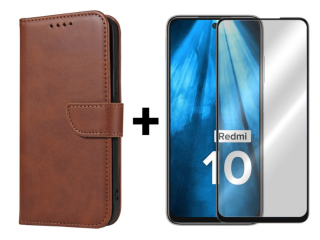 SKLO + PUZDRO 2v1 pre Xiaomi Redmi 10 / Redmi 10 2022 - Peňaženkové puzdro BUCKLE hnedé