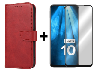 SKLO + PUZDRO 2v1 pre Xiaomi Redmi 10 / Redmi 10 2022 - Peňaženkové puzdro BUCKLE červené