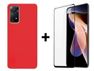 SKLO + KRYT 2v1 pre Xiaomi Redmi Note 11 Pro / Note 11 Pro 5G - Silikónový Zadný kryt MATT červený