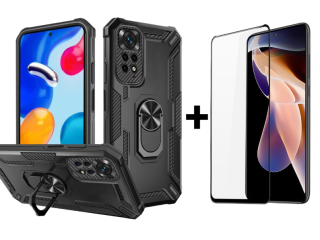 SKLO + KRYT 2v1 pre Xiaomi Redmi Note 11 Pro / Note 11 Pro 5G - Tvrdený Zadný kryt WARSHIP čierny