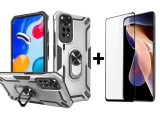 SKLO + KRYT 2v1 pre Xiaomi Redmi Note 11 Pro / Note 11 Pro 5G - Tvrdený Zadný kryt WARSHIP sivý