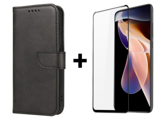 SKLO + PUZDRO 2v1 pre Xiaomi Redmi Note 11 Pro / Note 11 Pro 5G - Peňaženkové puzdro BUCKLE čierne