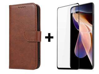 SKLO + PUZDRO 2v1 pre Xiaomi Redmi Note 11 Pro / Note 11 Pro 5G - Peňaženkové puzdro BUCKLE hnedé