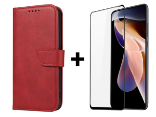 SKLO + PUZDRO 2v1 pre Xiaomi Redmi Note 11 Pro / Note 11 Pro 5G - Peňaženkové puzdro BUCKLE červené
