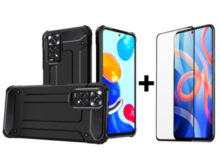 SKLO + KRYT 2v1 pre Xiaomi Redmi Note 11 / Note 11s - Tvrdený Zadný kryt HYBRID čierny