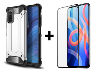 SKLO + KRYT 2v1 pre Xiaomi Redmi Note 11 / Note 11s - Tvrdený Zadný kryt HYBRID sivý