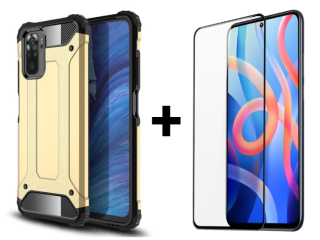 SKLO + KRYT 2v1 pre Xiaomi Redmi Note 11 / Note 11s - Tvrdený Zadný kryt HYBRID zlatý