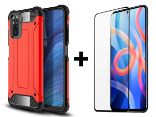 SKLO + KRYT 2v1 pre Xiaomi Redmi Note 11 / Note 11s - Tvrdený Zadný kryt HYBRID červený