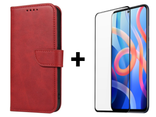 SKLO + PUZDRO 2v1 pre Xiaomi Redmi Note 11 / Note 11s - Peňaženkové puzdro BUCKLE červené