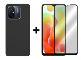 SKLO + KRYT 2v1 pre Xiaomi Redmi 12C - Silikónový Zadný kryt MATT čierny