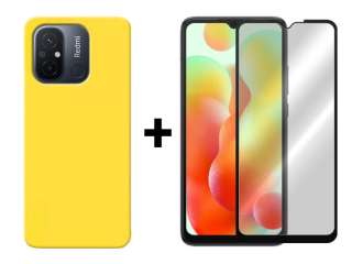 SKLO + KRYT 2v1 pre Xiaomi Redmi 12C - Silikónový Zadný kryt MATT žltý