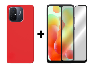SKLO + KRYT 2v1 pre Xiaomi Redmi 12C - Silikónový Zadný kryt MATT červený