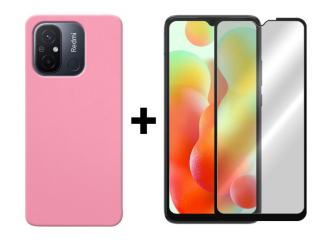 SKLO + KRYT 2v1 pre Xiaomi Redmi 12C - Silikónový Zadný kryt MATT ružový