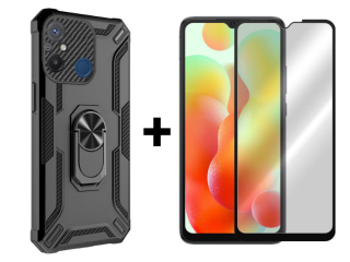 SKLO + KRYT 2v1 pre Xiaomi Redmi 12C - Tvrdený Zadný kryt WARSHIP čierny