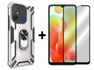 SKLO + KRYT 2v1 pre Xiaomi Redmi 12C - Tvrdený Zadný kryt WARSHIP sivý