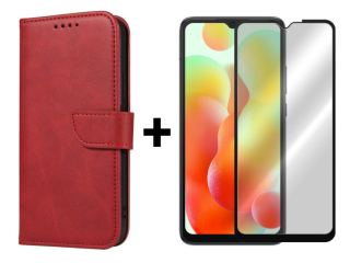 SKLO + PUZDRO 2v1 pre Xiaomi Redmi 12C - Peňaženkové puzdro BUCKLE červené