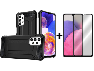 SKLO + KRYT 2v1 pre Samsung Galaxy A33 5G - Tvrdený Zadný kryt HYBRID čierny